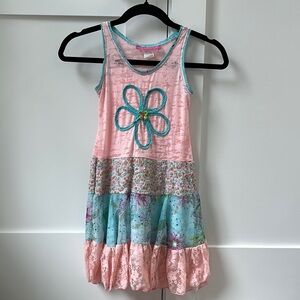 Pink and Blue Floral Tiered Dress